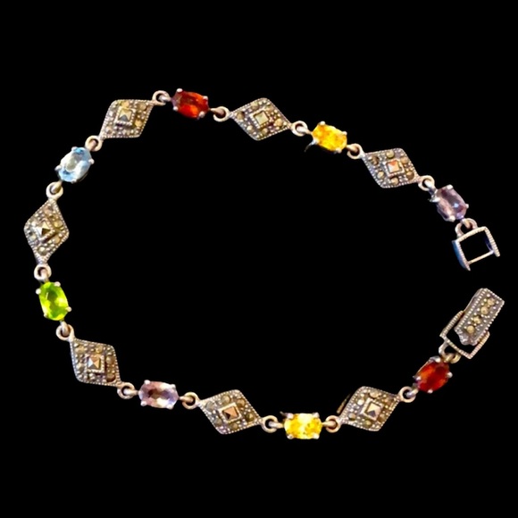 Marcasite and gem stone bracelet .925 sterling - Picture 1 of 8